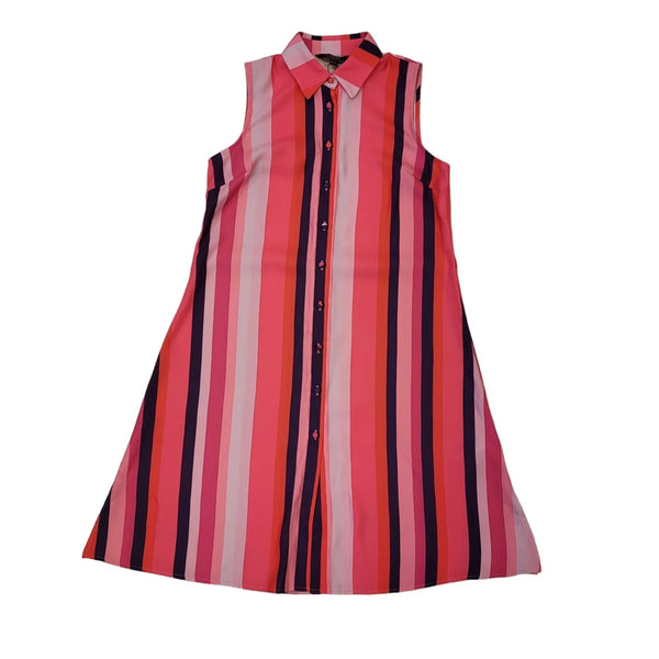 Lipsy Pink Striped Sleeveless Shirt Dress Uk Women's Size 10 Bnwt EE83