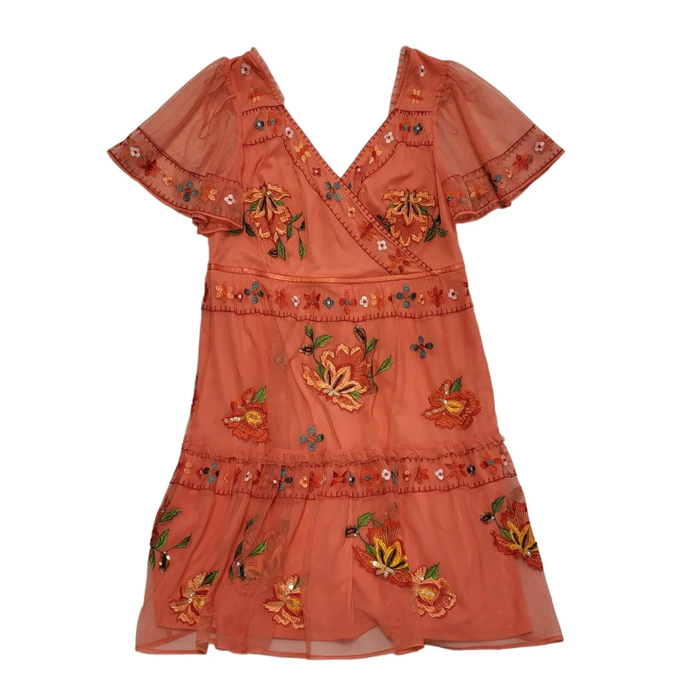 Monsoon Orange Floral Short Sleeve Shift Dress Uk Women's Size 18 Bnwt DD99
