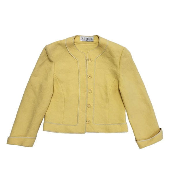 Weinberg Yellow 80s Vintage Button Dress Jacket Uk Women's Size 12