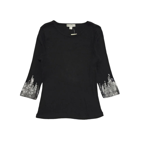 Coldwater Creek 90s Black Long Sleeve Sequin Top Uk Women's Size M BNWT