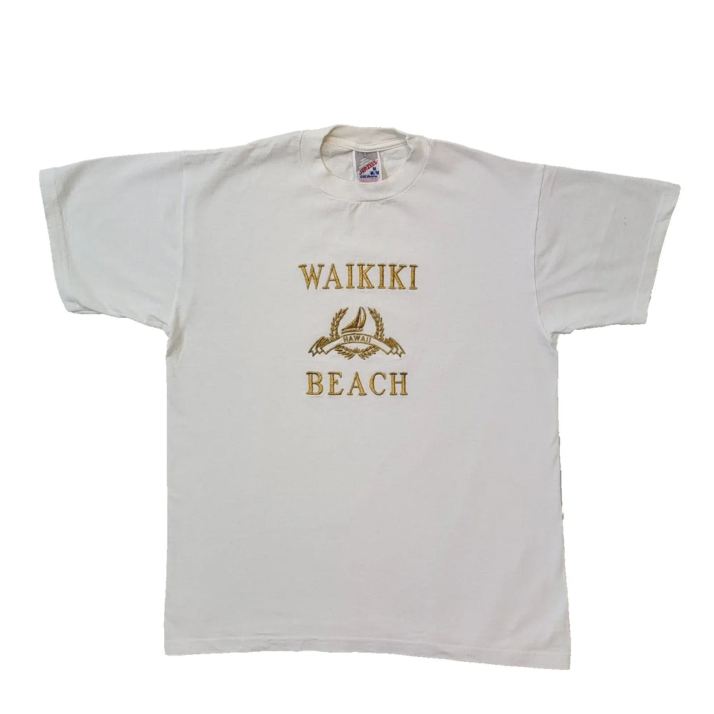 Jerzees 90s Vintage Waikiki Beach White Crew Neck T-Shirt Men's Size M
