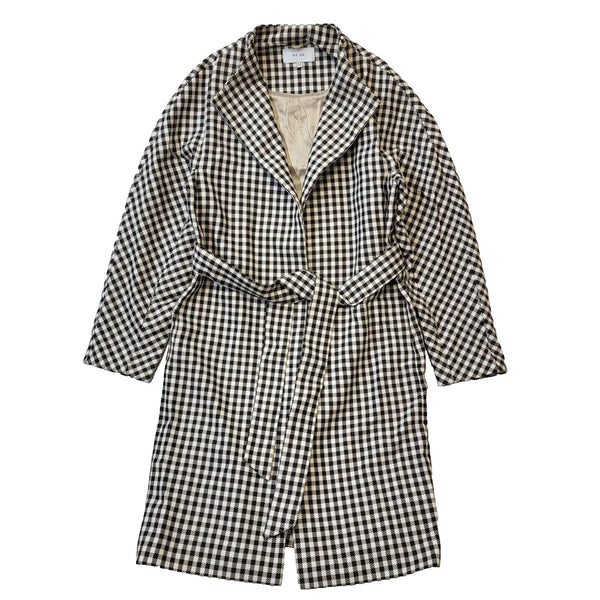 Reiss Black White Check Belted Collared Jacket Women's UK M 10 H294