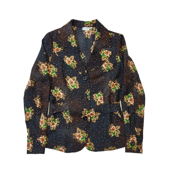 70s Vintage Black Floral Jacket Women's Size 8