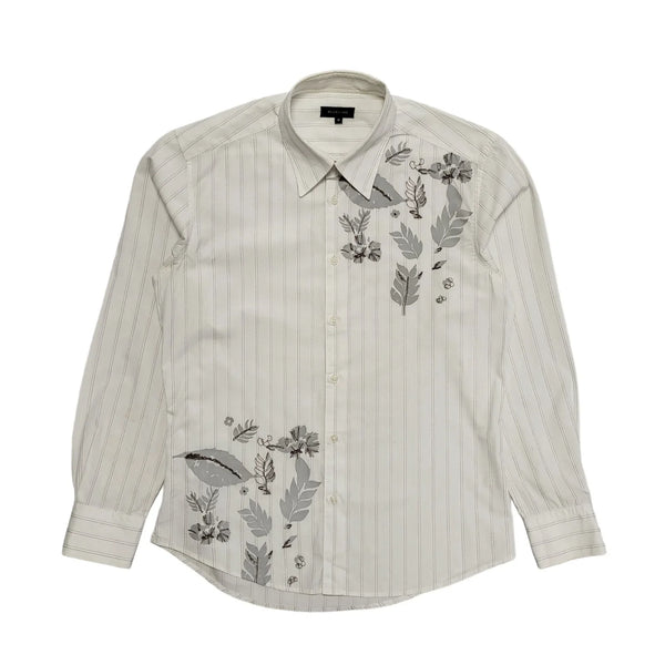 Blue Inc Vintage Y2K White Striped Floral Long Sleeve Shirt Mens UK Medium