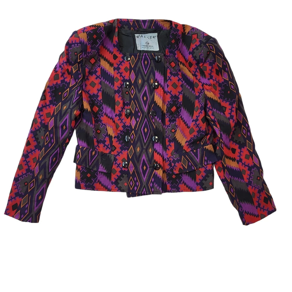 Jaeger 80s Vintage Black, Red & Purple Button Up Women's Jacket Size L 12-14