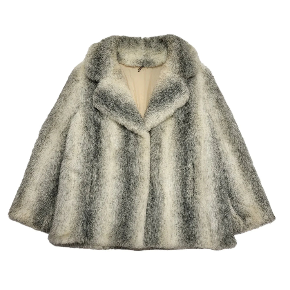 Vintage 80's Grey & White Faux Fur Jacket Womens UK Size 20