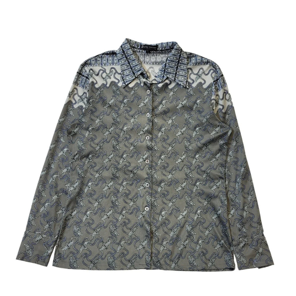 Jeffery Ohrenstein Vintage 70s Grey Patterned Blouse Women's Size 18