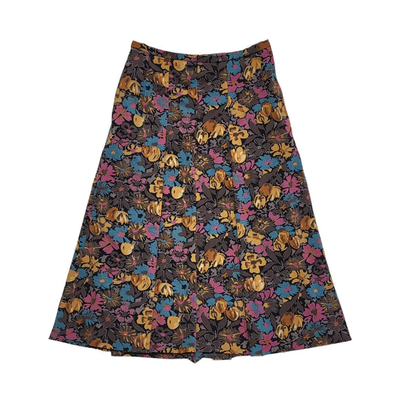 Vintage 70s Pink Blue Floral Pleated Skirt Uk Women's Size 8 W26