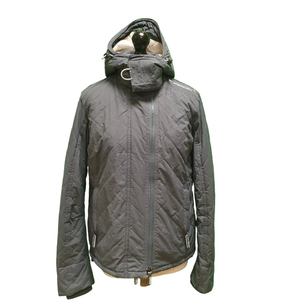 Superdry Wind Cheater Grey Fleece Lined Hooded Jacket UK Women's Large K225