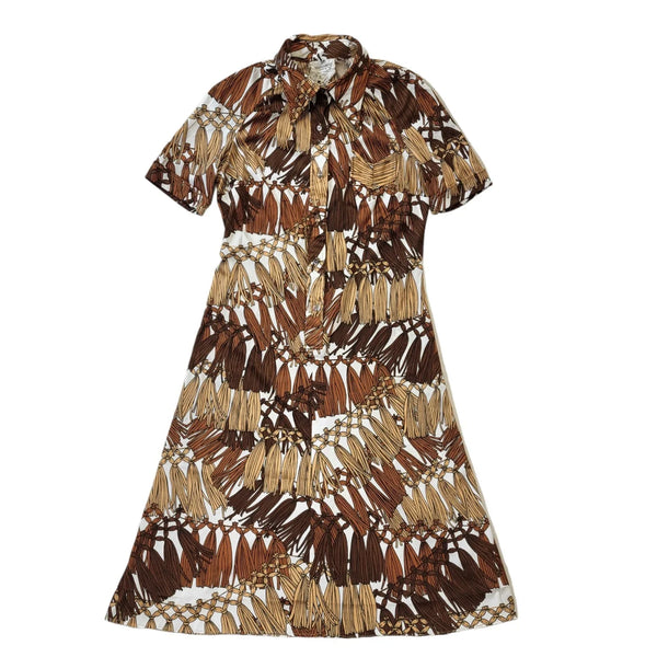 Giovannozzi 70s Vintage Brown & White Shirt Dress Women's Size 12