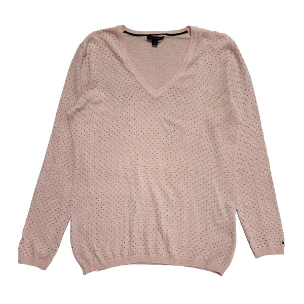 Tommy Hilfiger Pink Polka Dot Knit Thin Long Sleeve Jumper UK Women's M L216