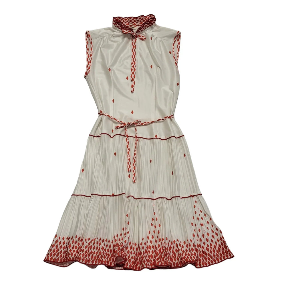 Vintage White Red Sleeveless Evening Dress Uk Women's Size 14 CC831
