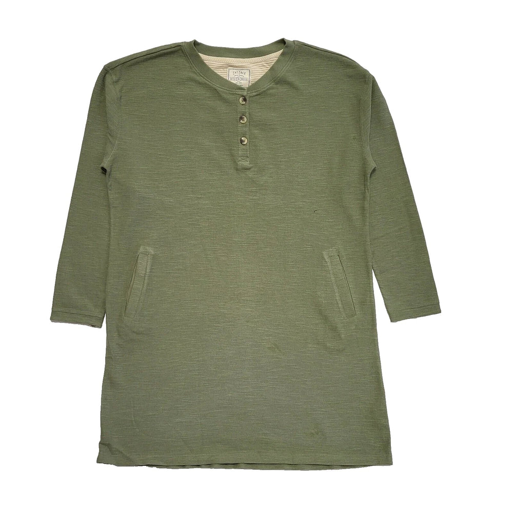 Fat Face Green Round Neck Button Long Sleeve Jumper Dress UK Women's 14 L386