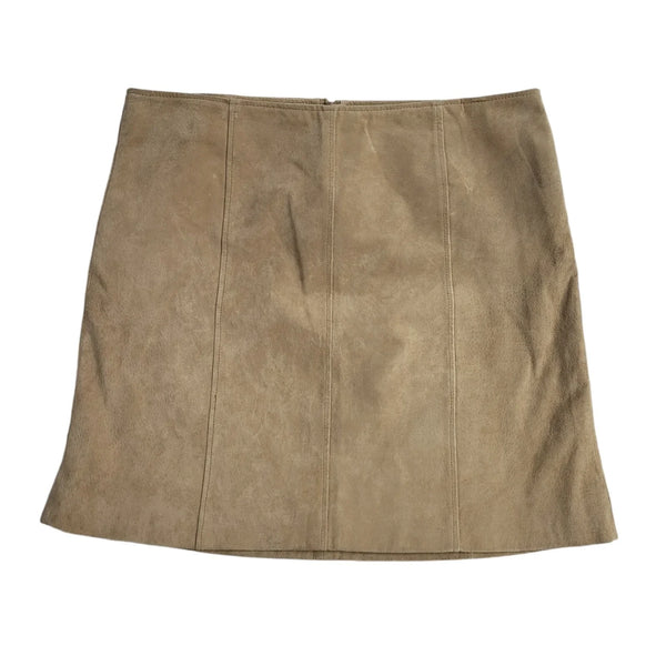 Wallis Beige Zip Suede Leather Short Skirt Uk Women's Size 14 W32 EE996
