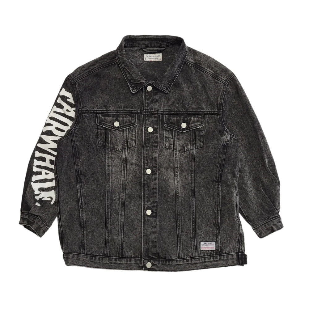 Fairwhale Washed Black Vintage 90's Button Up Denim Jacket Women's UK Size 24-26