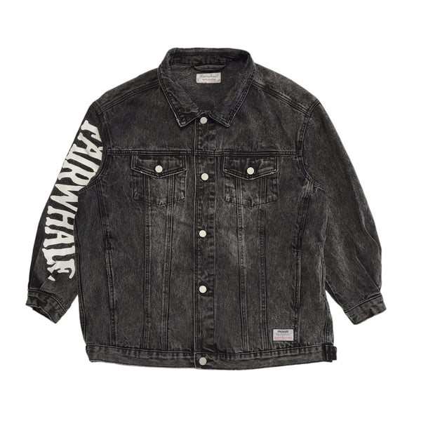 Fairwhale Washed Black Vintage 90's Button Up Denim Jacket Women's UK Size 24-26