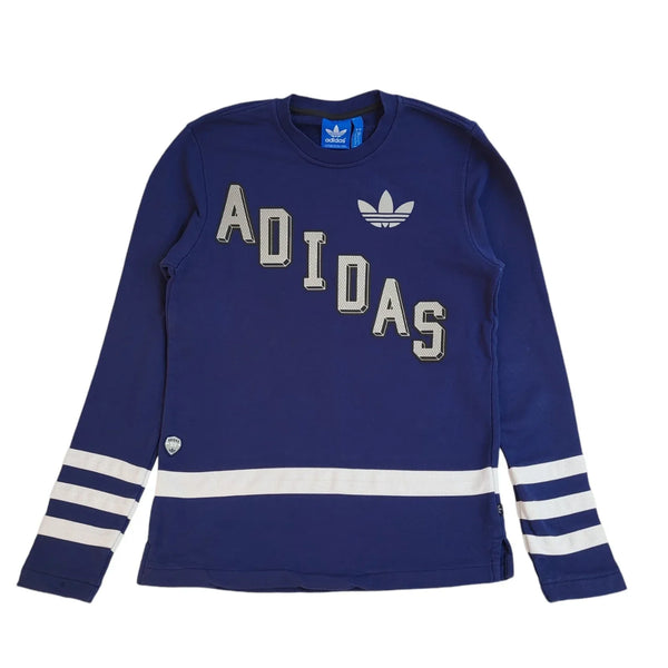 Adidas Sports Sweatshirt Blue Crew Neck 90's Vintage UK Men's Size S