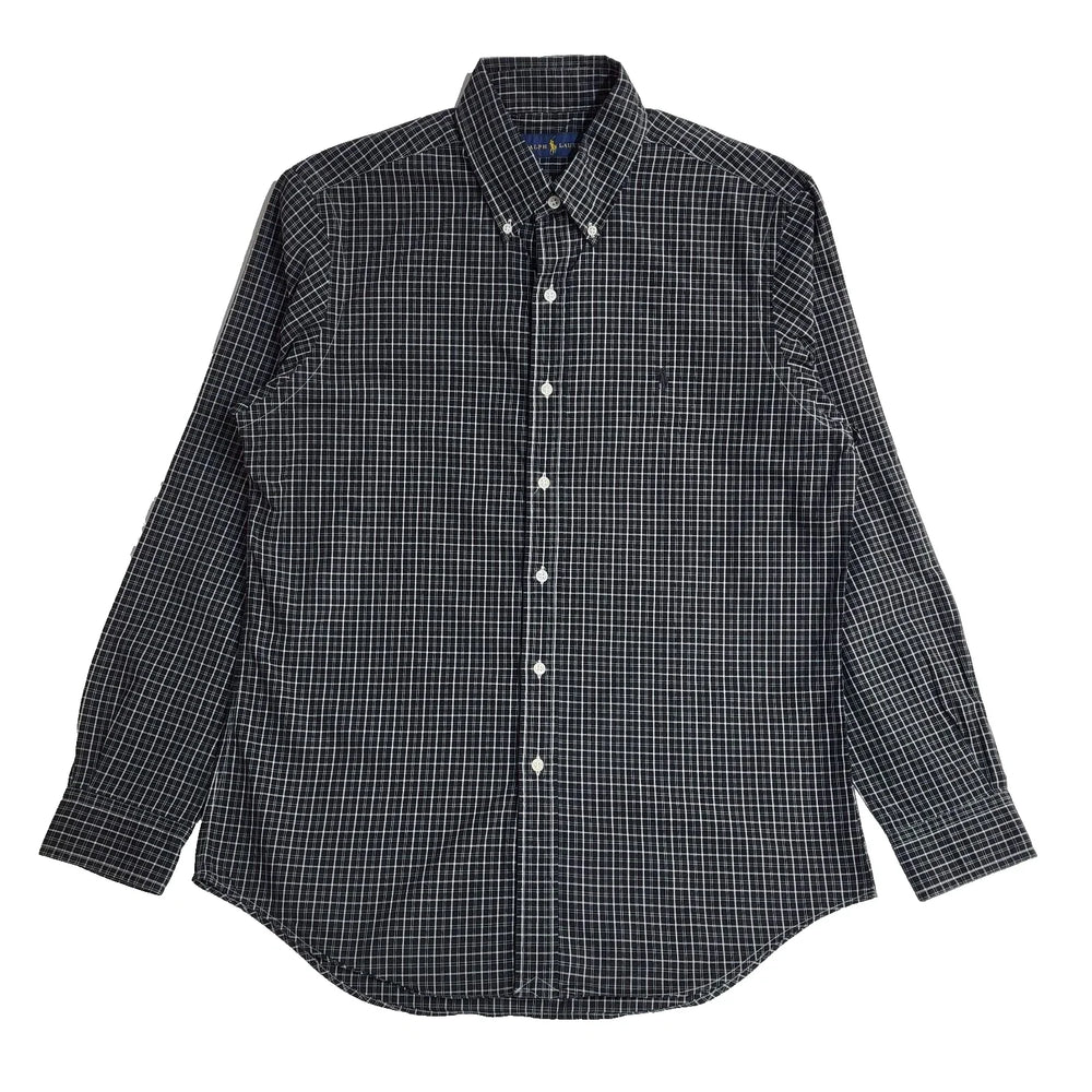 Ralph Lauren Black & white Checked Vintage 90's Long Sleeve Shirt UK Men's M