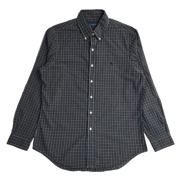 Ralph Lauren Black & white Checked Vintage 90's Long Sleeve Shirt UK Men's M