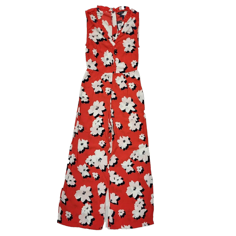 M&S Jumpsuit Viscose Floral Red White Women's UK XS 6W22 L31 Bnwt L332