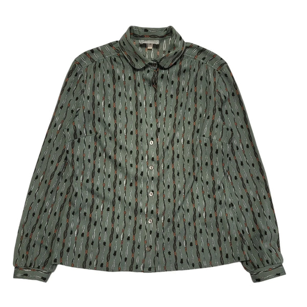 Easiex 80s Vintage Green Retro Abstract Long Sleeve Shirt Womens Size 14