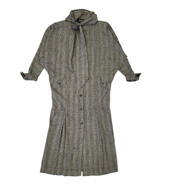 Vintage Jean Wui 70s Grey Wool Long Sleeve Dress Uk Women's Size 14