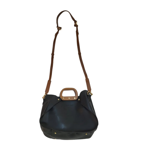Laura Ashley Black  Leather Zipped Shoulder Bag Uk Women's Size 10" x 13"