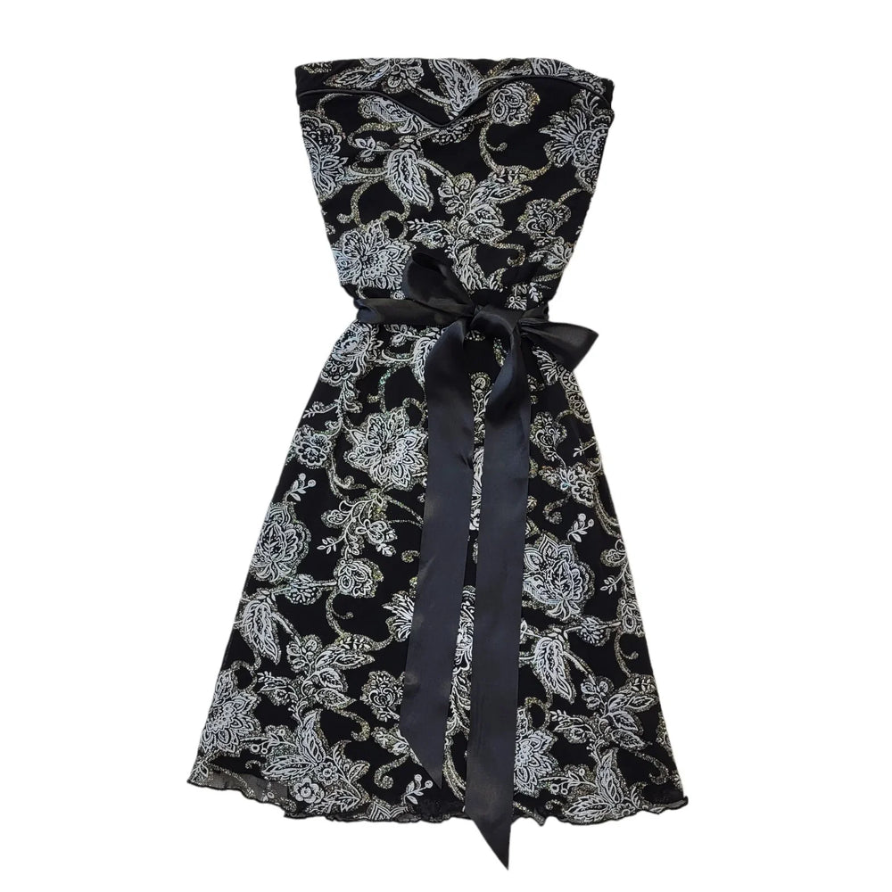 Jane Norman Y2K Strapless Black Glitter Floral Dress UK 10