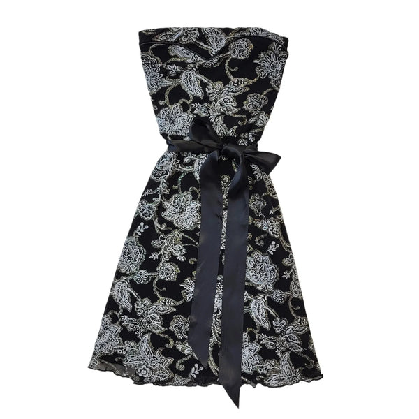 Jane Norman Y2K Strapless Black Glitter Floral Dress UK 10