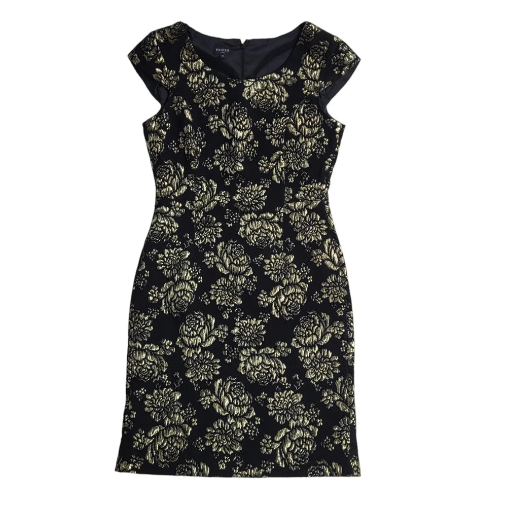Hobbs Black Gold Short Sleeve Bodycon Dress UK Women's Size 12 FF17