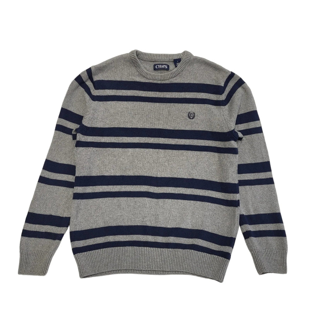 Chaps Grey & Blue Striped Round Neck Jumper Men's UK Size M CC787