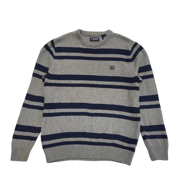 Chaps Grey & Blue Striped Round Neck Jumper Men's UK Size M CC787