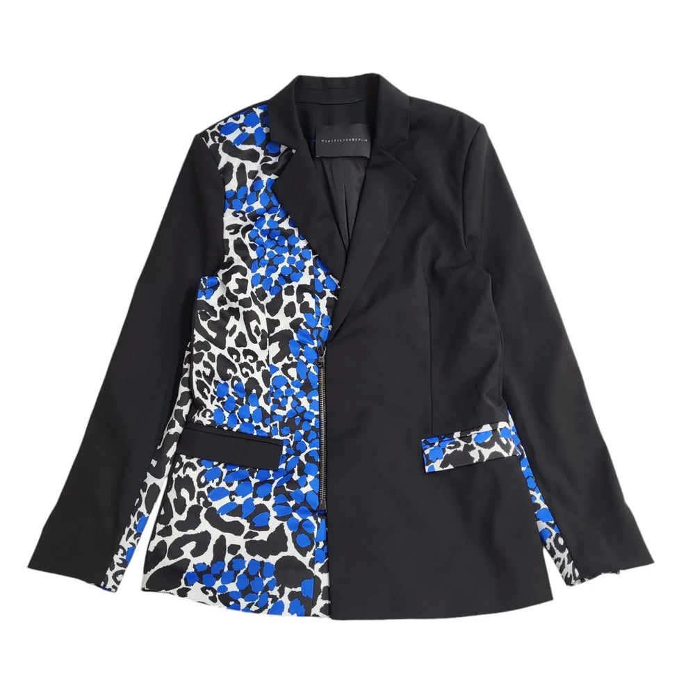 Marcellvonberlin Blue & Black Leopard Zip Blazer Jacket BNWT Women's 14 EE663