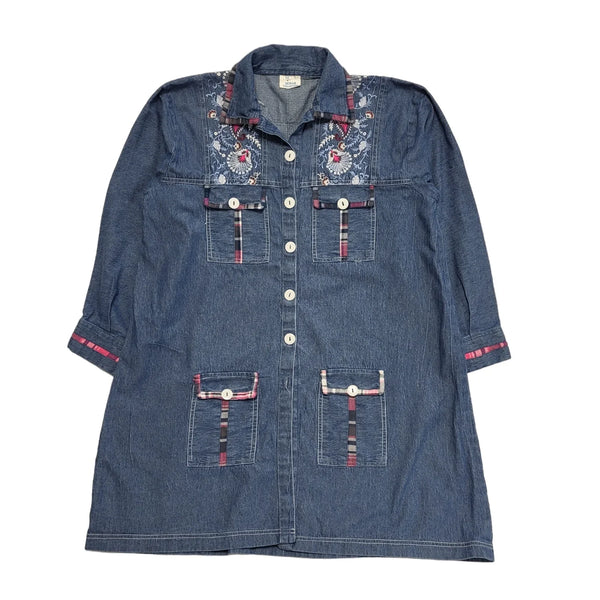 Sehar Vintage 90s Blue Long Sleeve Denim Shirt Dress Uk Women's Size L W30-42