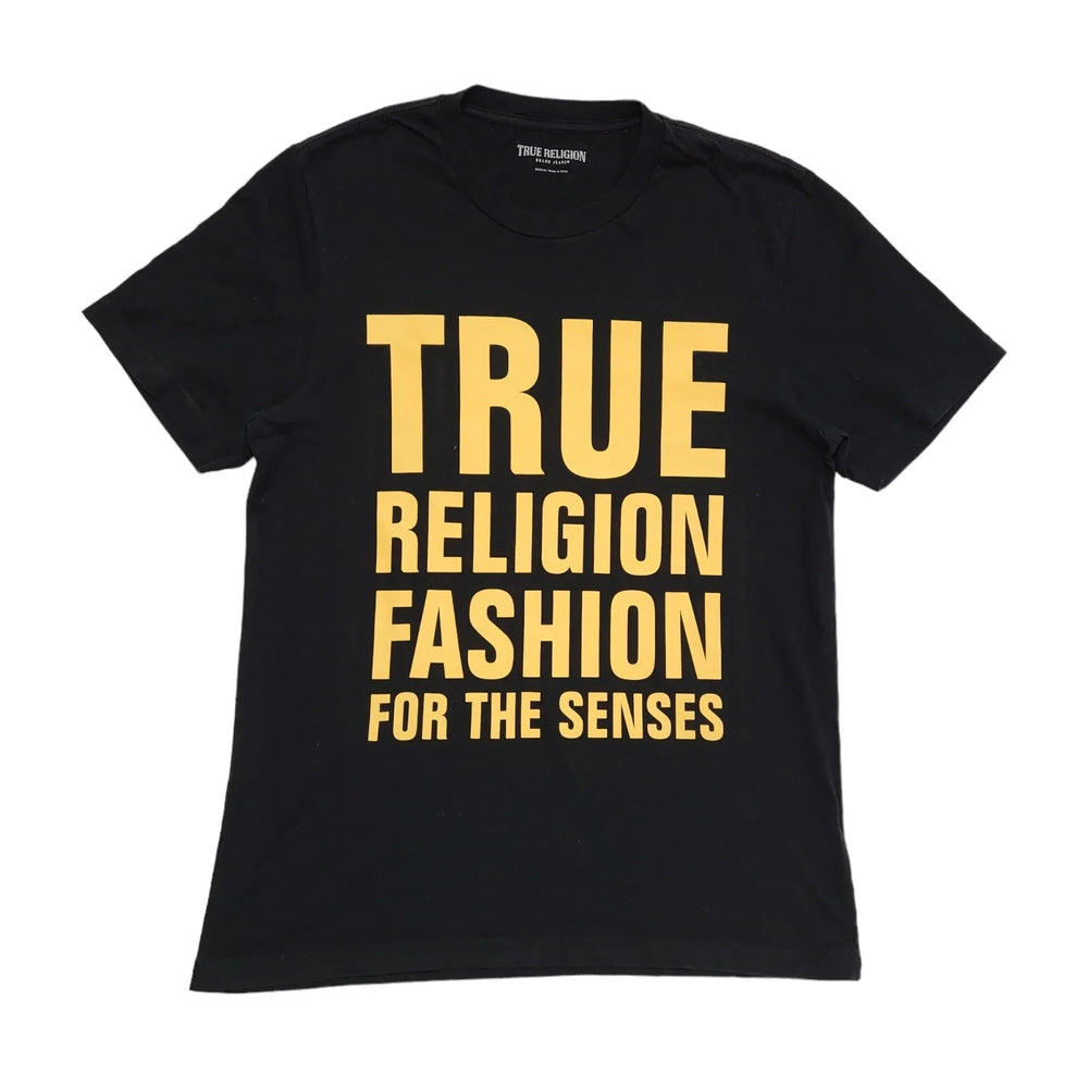 True Religion Black & Orange Round Neck T-Shirt Mens UK Size M DD148