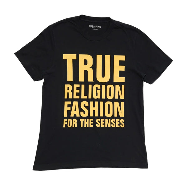 True Religion Black & Orange Round Neck T-Shirt Mens UK Size M DD148