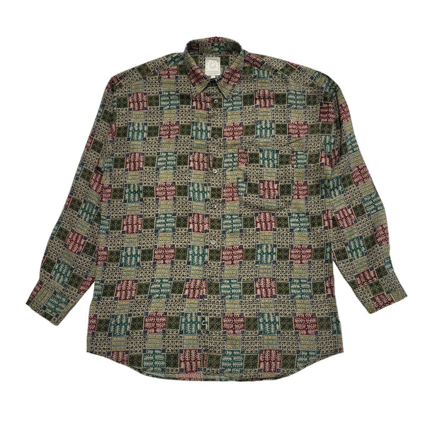 St Michael 90's Green & Red Patterned Viscose Shirt Uk Men's UK S