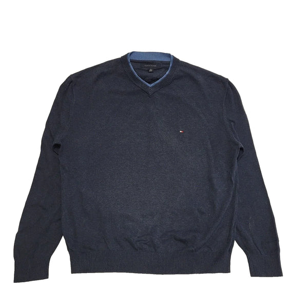 Tommy Hilfiger Navy Blue L/Sleeve V-Neck Casual Jumper Men's UK XL EU 56 K358