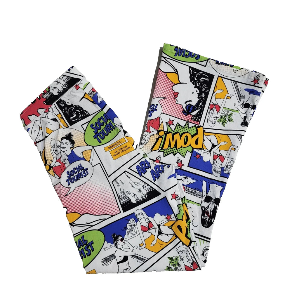 Social Tourist Trousers White Y2k Bootcut Comic Print Uk Women's Size S W26 L27