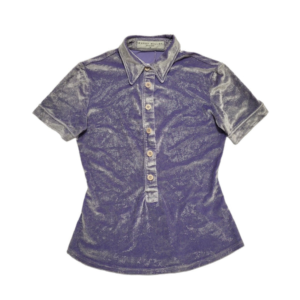 Karen Millen Tropical Indigo Short Sleeve Polo Shirt UK Women's Medium H649