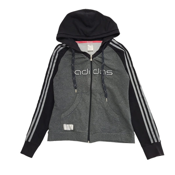Adidas Grey Black Drawstring L/Sleeve Sweatshirt Hoodie Women's  16 eu 42 H360