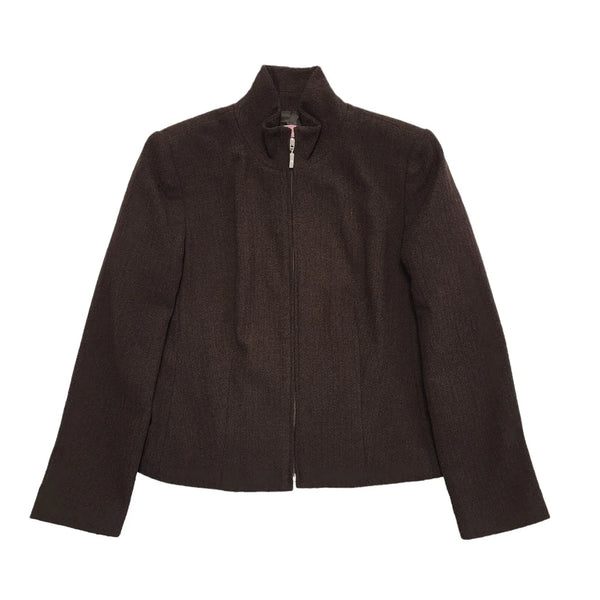 Eddie Taylor 90s Vintage Brown Zipped Blazer Jacket Uk Women's Size 16