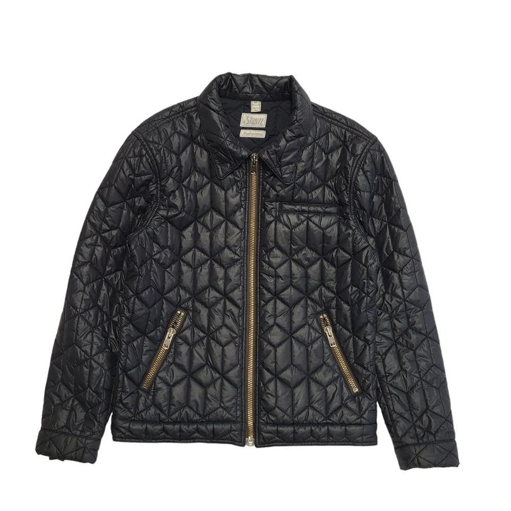 Seven Black Zipped Quilted Jacket Uk Men's Size Medium CC676