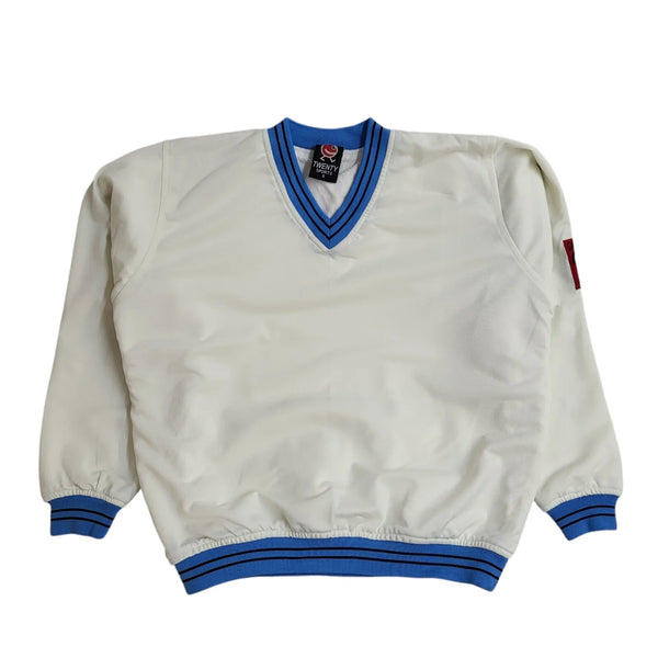 Twenty Sports White & Blue V-Neck Vintage 90s Sweatshirt UK Men's Size S