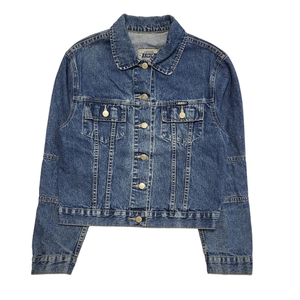 Bridle Dark Blue 90s Vintage Button Denim Jacket Uk Women's Size M