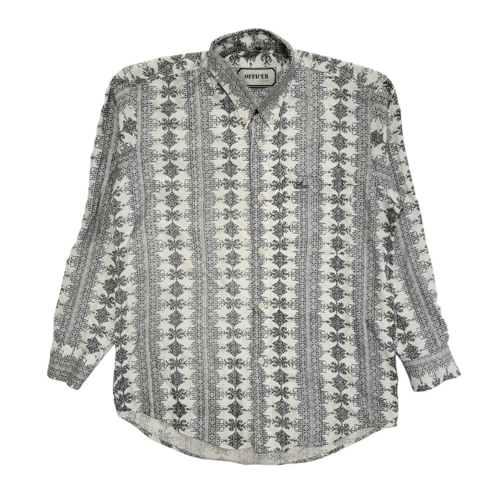 Officer 90s Vintage White Retro Abstract Long Sleeve Shirt Men's Size Medium.