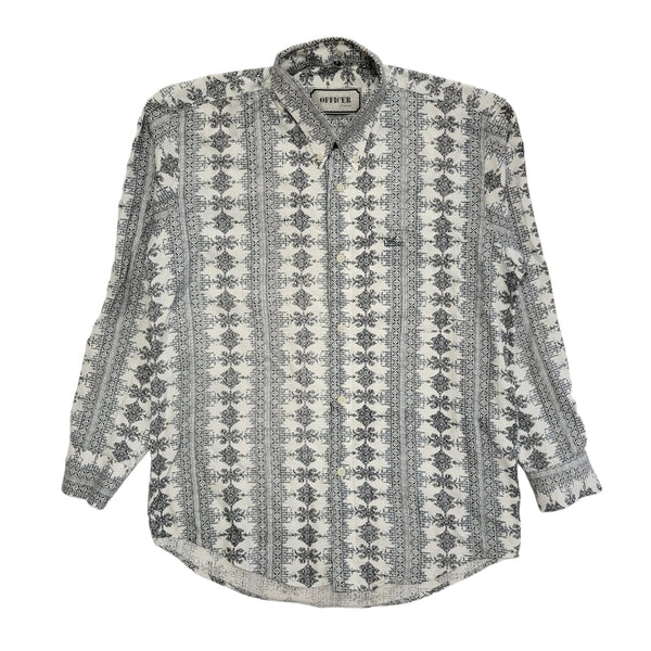 Officer 90s Vintage White Retro Abstract Long Sleeve Shirt Men's Size Medium.
