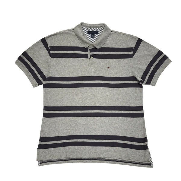Tommy Hilfiger Grey & Blue Short Sleeve Polo Slim Fit T-Shirt Uk Men's XL EE24