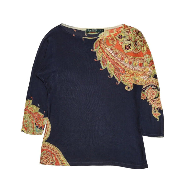 Vintage Lauren Ralph Lauren Navy Blue Viscose Jumper Women's Uk 10 M G801
