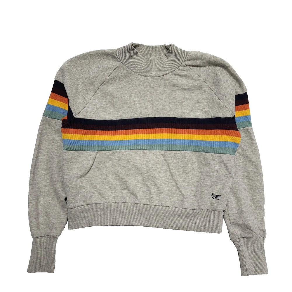 Superdry Grey Striped Cropped Sports Sweatshirt Uk Women's 16 K708